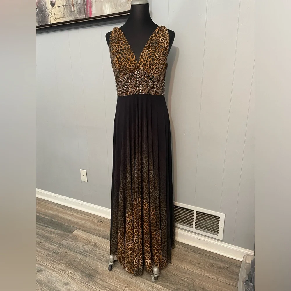 Alberto Makali Brown Leopard Print Long Formal Evening Gown Size 12 - Picture 2 of 5